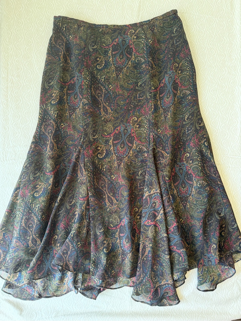 Chaps Paisley Flared Midi Skirt in Olive Multi